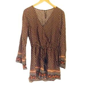 3/$15 L Love Floral Tassel Long Sleeve Romper SMALL Bohemian Flowy Chic V Neck